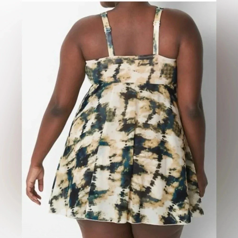 SWIM BY CACIQUE Fly Away tie dye print style swim dress faux wrap NEW size 28